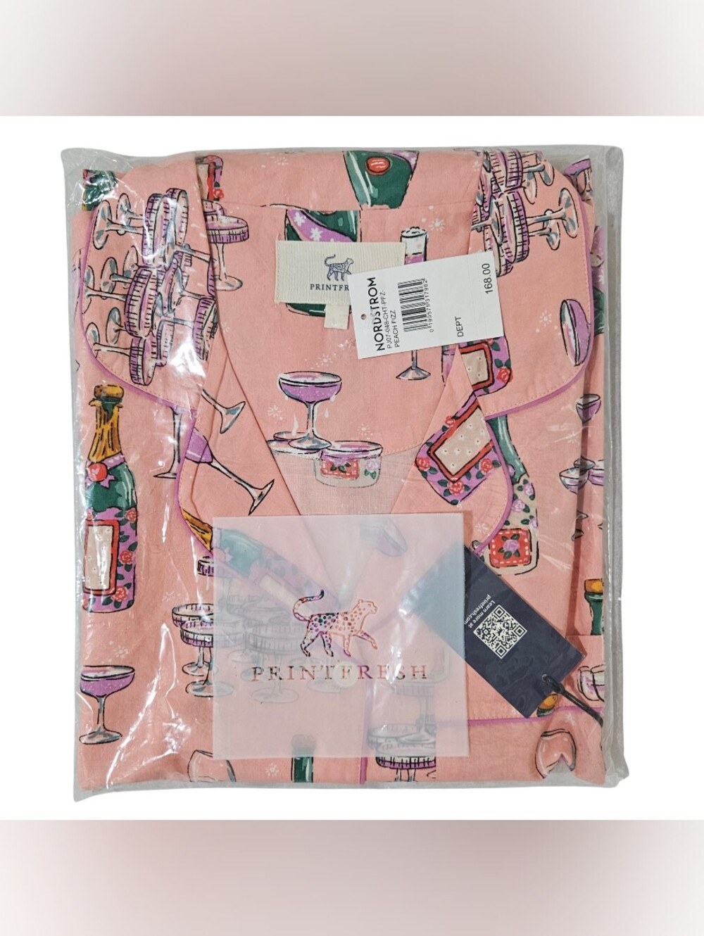 Printfresh Pajama Set Peach Fizz Long Sleeve Button-Up/Pants NWT